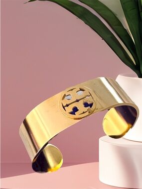 TORY BURCH GOLD LOGO CUFF BRACELET